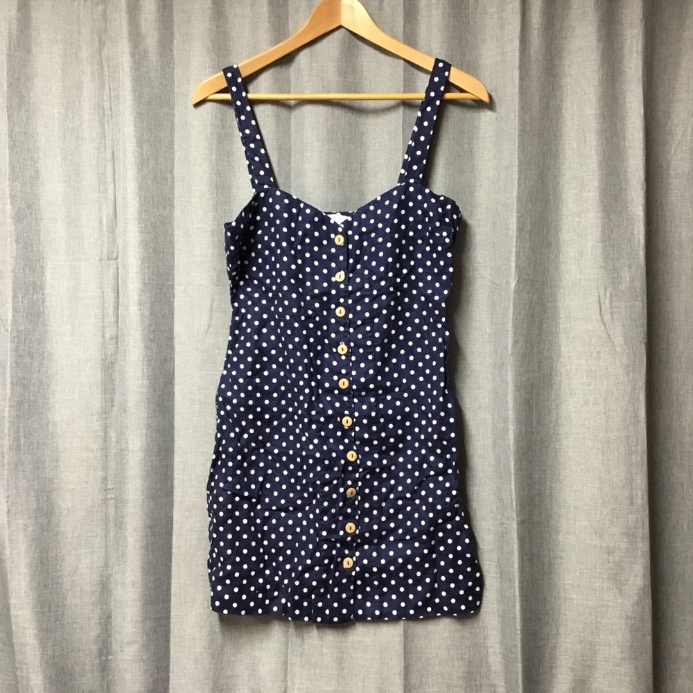 Navy Polka Dot Button-Front Sundress